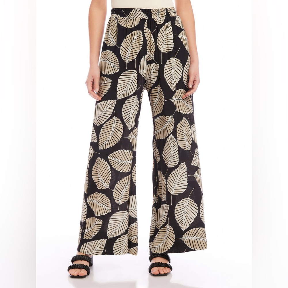 NWT Fifteen Twenty Wide Leg Palm Leaf Print Pants Black Tan Size S